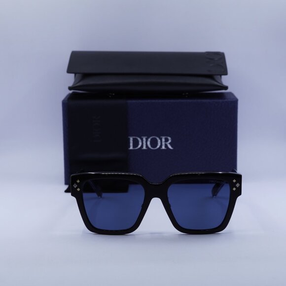 Dior CD DIAMOND S3F 10B0 Square Sunglasses - Shiny Black/Blue - Picture 2 of 10
